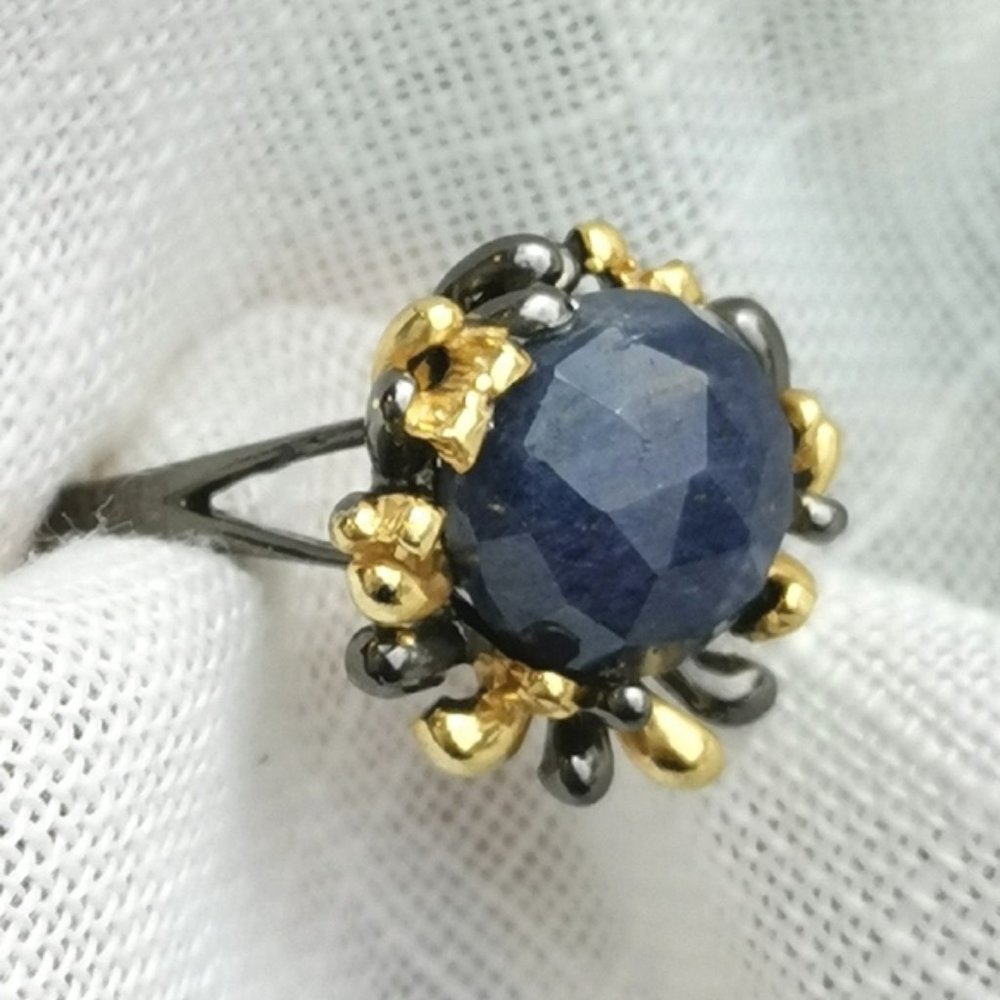 Corundum Sapphire 5ct sterling silver 14k gold ring